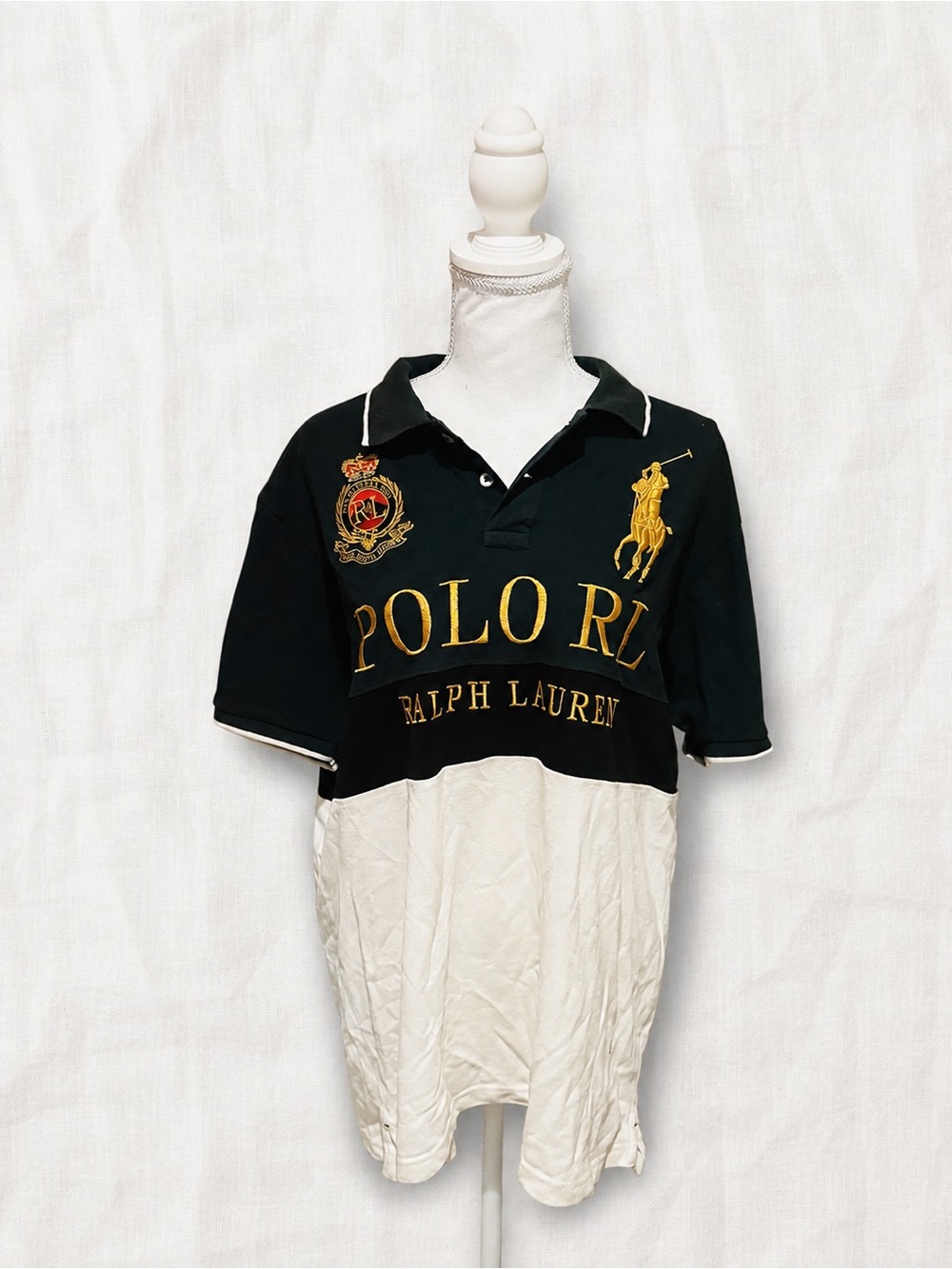 Polo by Ralph Lauren Black & White Colorblock Kids Polo with Gold Embroidery